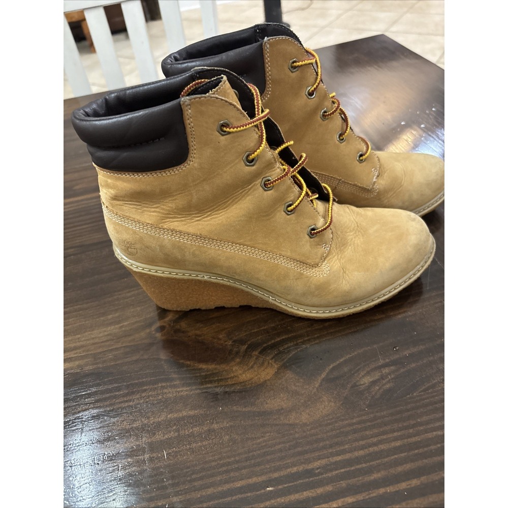 Timberland Amston 6 Inch Women's Wheat Nubuck Wedge Heel Boots Size 8.5